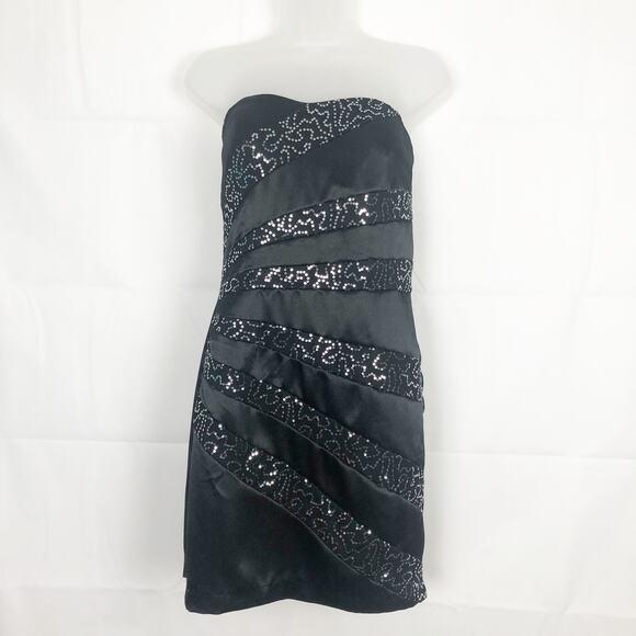 BCX Strapless Sequin Embellished Mini Black Dress - Picture 1 of 12